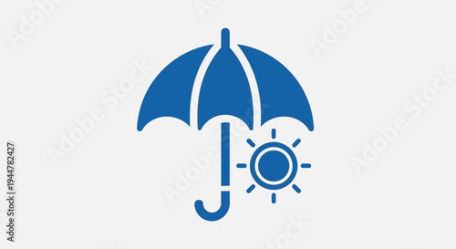 Blue umbrella with sun symbol.