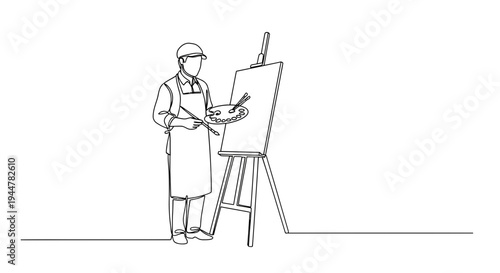 Man painting on large canvas board.