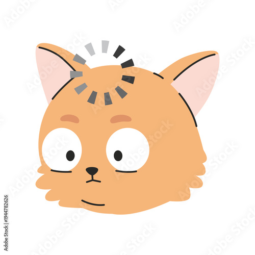 Confused cat emoji with puzzled expression, Loading symbol. Stylized meme kitten face.  Trendy modern vector illustration isolated on white background, hand drawn, flat design