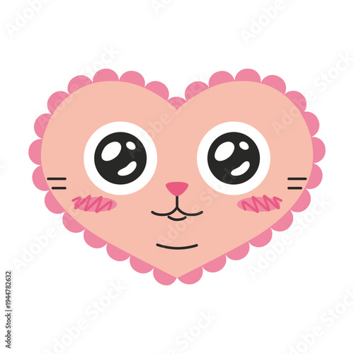 Adoring cat emoji with big cute sparkling eyes and heart frame. Meme style kitten face. Trendy modern vector illustration isolated on white background, hand drawn, flat design
