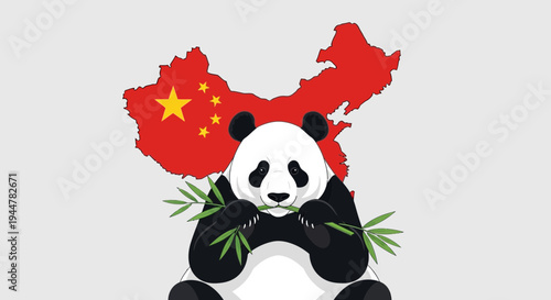 Panda Eating Bamboo Leaves Closeup Portrait.