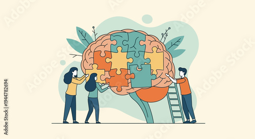 People working on brain puzzle.