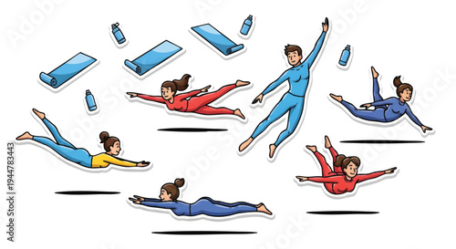 Cartoon people falling down with smartphones