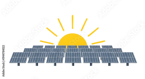 Solar panels under sunny sky, renewable energy concept