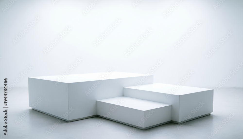 Obraz premium Minimalist White Podium with Steps in Empty Studio Space