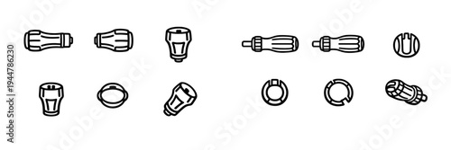 Set of black line icons representing automotive power adapter plugs and mechanical tool handles on a white background