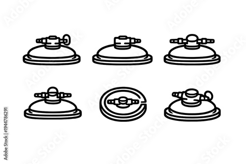Heavy duty industrial vacuum suction cup icons for glass lifting and material handling equipment set on white background