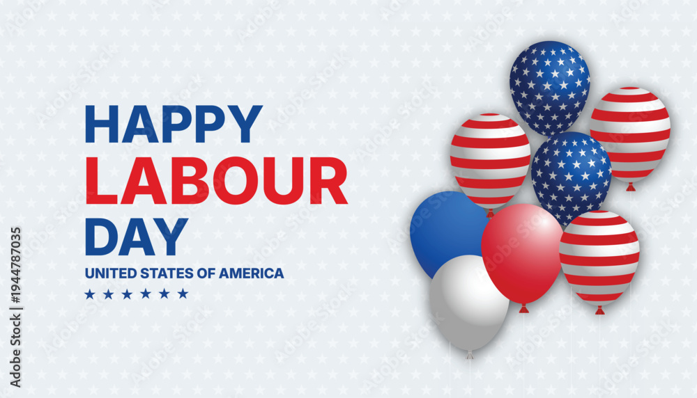 Fototapeta premium Happy Labour Day USA background with patriotic balloons and American flag colors