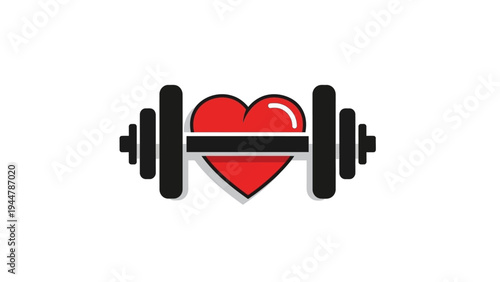 Fitness Heart Symbol with Dumbbell Icon.