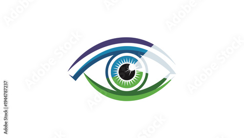 Stylized eye with colorful iris design.