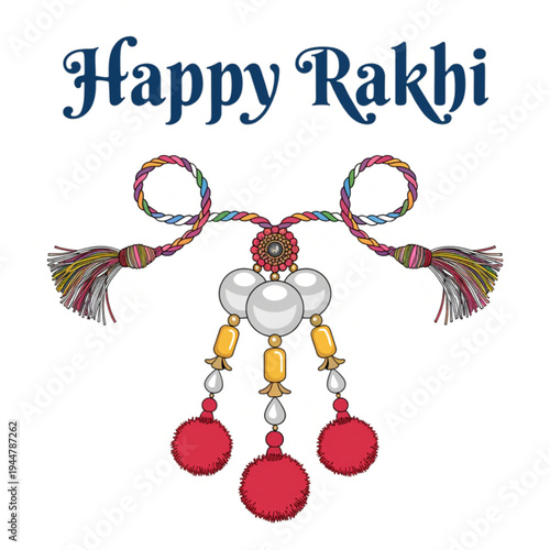 Happy rakhi message with a pixelated traditional indian decorative rakhi bracelet illustration