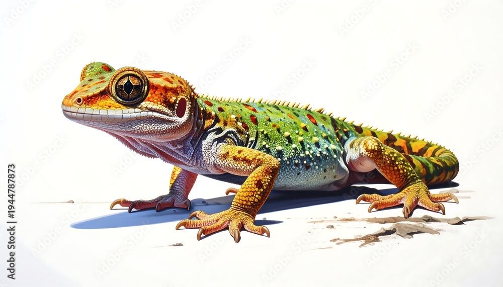 Fototapeta premium Vibrant Gecko Portrait - Detailed Watercolor Illustration on White.