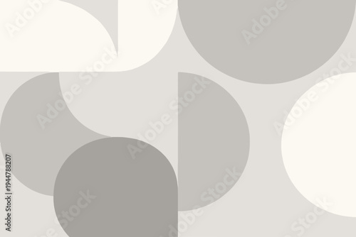 White and soft gray large circle and arc abstract geometric background. Flat vector light monochrome rounded shape grid composition. Modern minimal airy wallpaper design