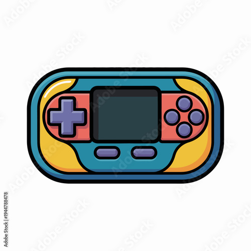 Retro Gaming Console: A vibrant and nostalgic illustration of a retro gaming console, designed with a focus on simplicity and style, evokes memories of classic gaming.