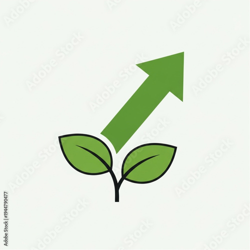 Eco green arrow with sprout leaves vector illustration representing organic growth, nature, and sustainable business concept for ecology design