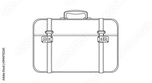 Retro travel suitcase line art drawing. Classic luggage icon illustration for journey, vacation, and adventure concepts.