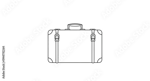 Outline travel suitcase icon. Vintage luggage line art illustration for vacation, journey, business trip. Retro brief case.