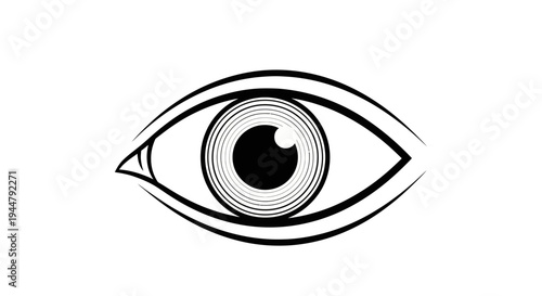 Stylized human eye line art illustration, minimalist black and white vision symbol, graphic design element for perception concept.
