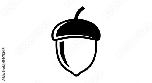 Simple black and white acorn icon illustration. Autumn fall nature symbol, oak tree seed graphic design element isolated.