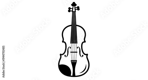 Elegant black and white outline of a classical violin, a stringed musical instrument icon for concert, orchestra, and music themes