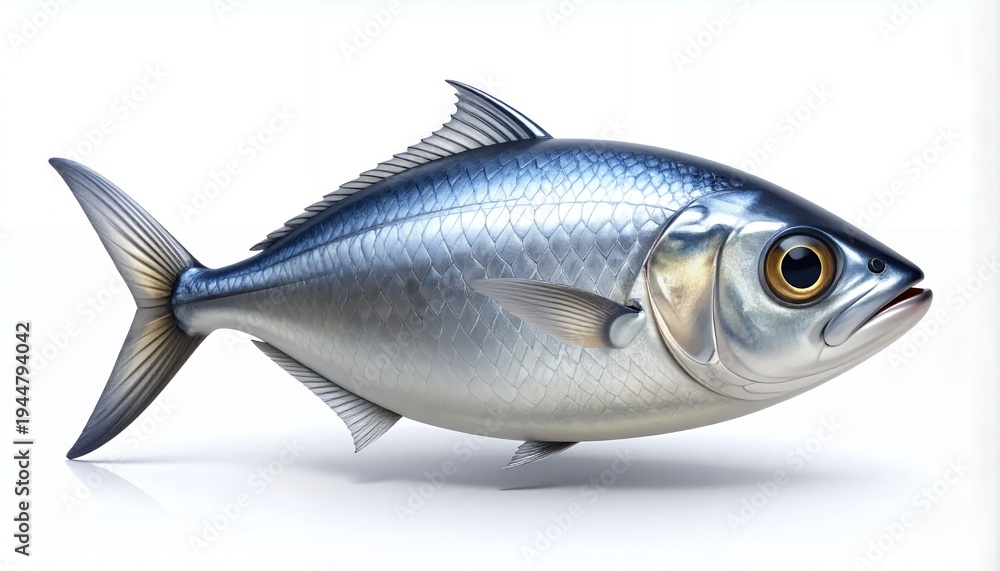 Fototapeta premium Freshly Caught Silver Fish Isolated on a Clean White Background.