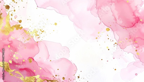 Abstract watercolor pink, gold, and white background with organic shapes and textures