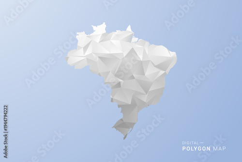 Brazil Map - polygon style vector illustration in gray, white and blue tone, low-poly geometric design, minimal silhouette, suitable for infographic and modern design.