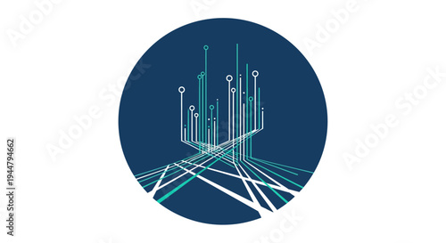 Blue Circle with White Geometric Lines Design.