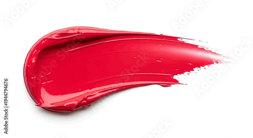 Vibrant red cosmetic lipstick smear with a rich, glossy texture isolated on a clean white background, perfect for beauty product marketing and design projects