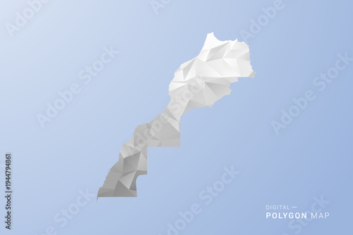 Morocco Map - polygon style vector illustration in gray, white and blue tone, low-poly geometric design, minimal silhouette, suitable for infographic and modern design.