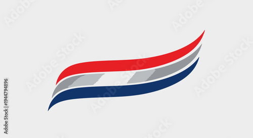 Red White Blue Abstract Curved Stripe.
