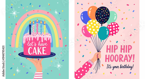 Vibrant Birthday Celebration Cake with Rainbow and Sparkling Candles, Perfect for Joyful Party Invitations and Festive Greetings