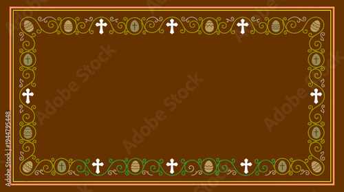 Holy Week Program Cover – Ornate Frame with Cross Motifs,  Religious Event, Easter Celebration, Traditional Spiritual Church Bulletin Vector