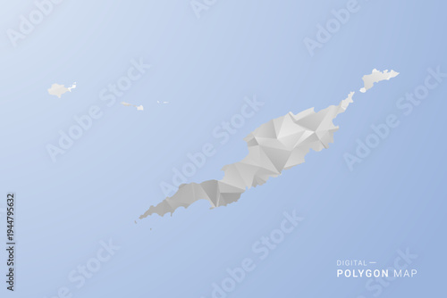 Anguilla Map - polygon style vector illustration in gray, white and blue tone, low-poly geometric design, minimal silhouette, suitable for infographic and modern design.