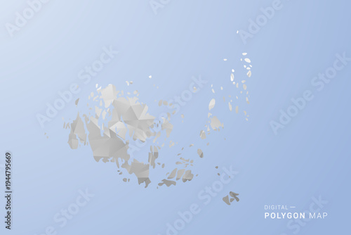 Aland Islands Map - polygon style vector illustration in gray, white and blue tone, low-poly geometric design, minimal silhouette, suitable for infographic and modern design.
