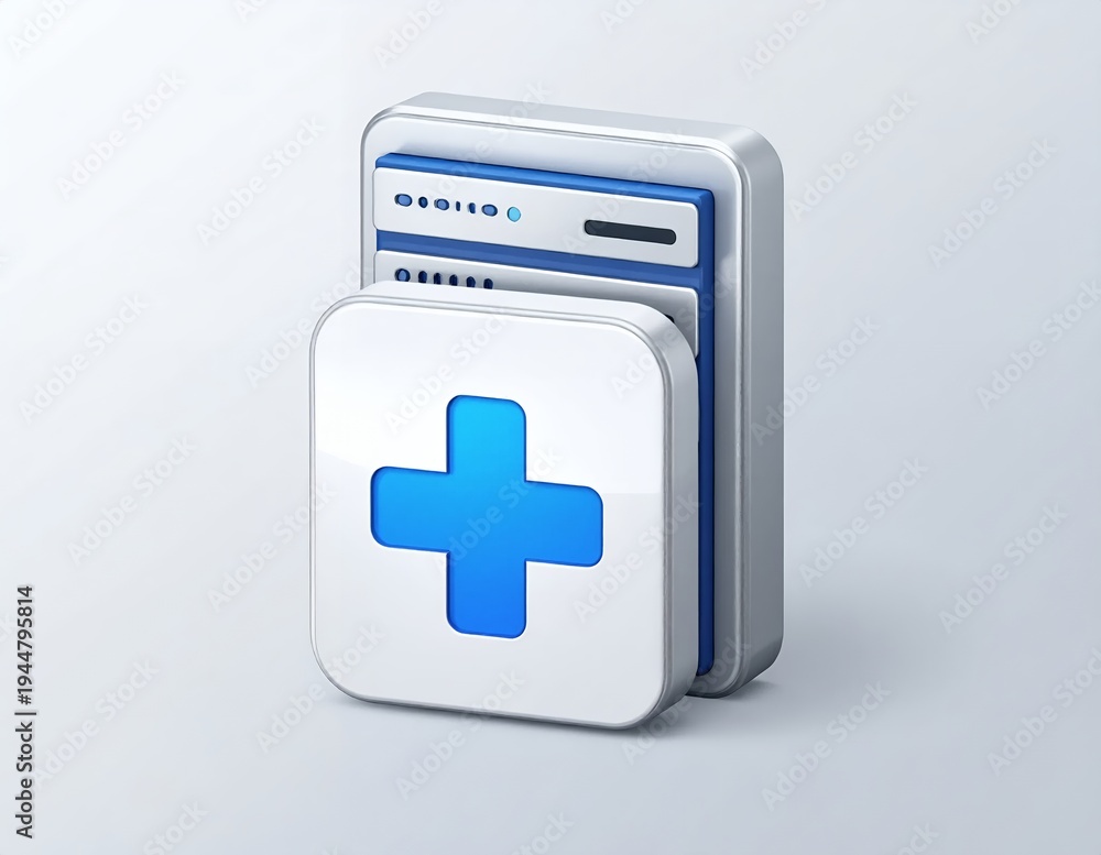 Obraz premium Server with Plus Sign Icon Representing Data Recovery and System Backup.