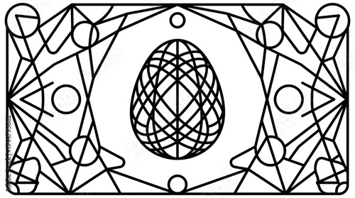 Geometric Easter Egg Vector Design – Abstract Line Art with Decorative Symmetry, Minimalist Black and White Pattern, Modern Easter Motif, Seasonal Graphic Element Illustration