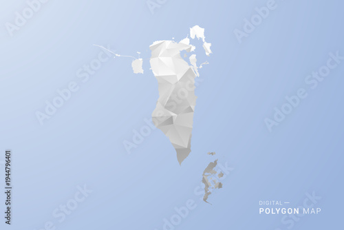 Bahrain Map - polygon style vector illustration in gray, white and blue tone, low-poly geometric design, minimal silhouette, suitable for infographic and modern design.