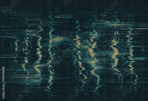 Foto Abstract glitch texture with teal noise and yellow waveform distortion