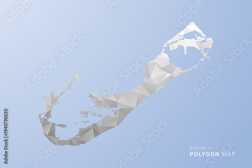 Bermuda Map - polygon style vector illustration in gray, white and blue tone, low-poly geometric design, minimal silhouette, suitable for infographic and modern design.