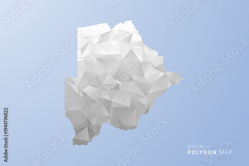 Botswana Map - polygon style vector illustration in gray, white and blue tone, low-poly geometric design, minimal silhouette, suitable for infographic and modern design.