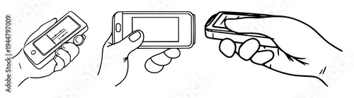 DNA sequencer set with minimalist line art of a hand‑held device featuring portable science, simple fluid strokes with white background and illustration