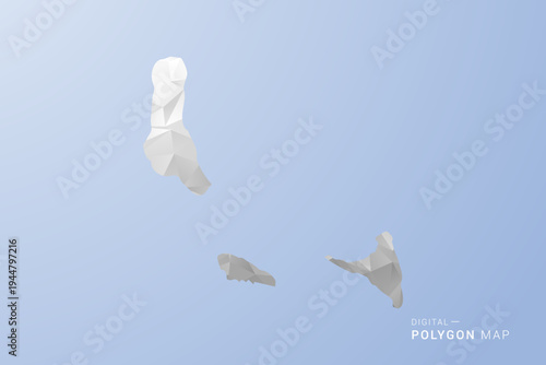 Comoros Map - polygon style vector illustration in gray, white and blue tone, low-poly geometric design, minimal silhouette, suitable for infographic and modern design.