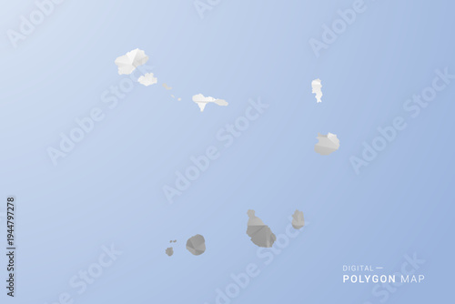 Cabo Verde Map - polygon style vector illustration in gray, white and blue tone, low-poly geometric design, minimal silhouette, suitable for infographic and modern design.