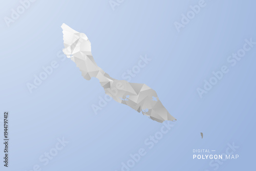 curacao Map - polygon style vector illustration in gray, white and blue tone, low-poly geometric design, minimal silhouette, suitable for infographic and modern design.