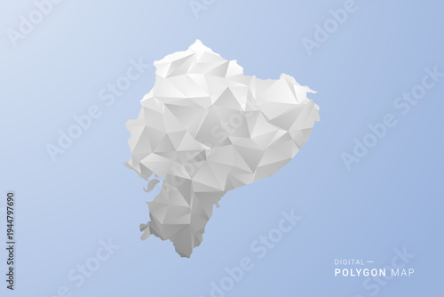 Ecuador Map - polygon style vector illustration in gray, white and blue tone, low-poly geometric design, minimal silhouette, suitable for infographic and modern design.