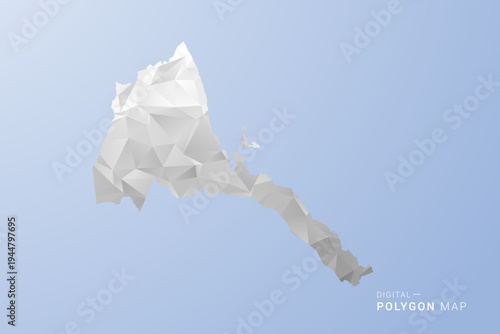 Eritrea Map - polygon style vector illustration in gray, white and blue tone, low-poly geometric design, minimal silhouette, suitable for infographic and modern design.