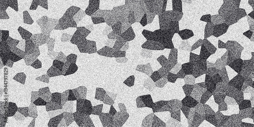 Abstract geometric mosaic pattern with grainy texture in grayscale tones creating a textured background for design and digital art applications