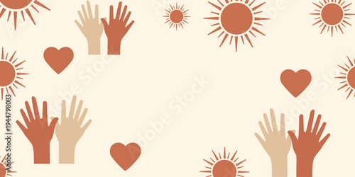 hand,heart,sun flat design for community care motif vector graphic for nonprofit campaign banner
