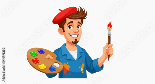 A painter holding a paintbrush and palette
